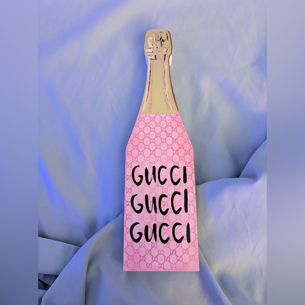 Gucci Champagne Pink & Gold Luxury Bottle Wood Home Shelf Decor - Picture 6 of 6
